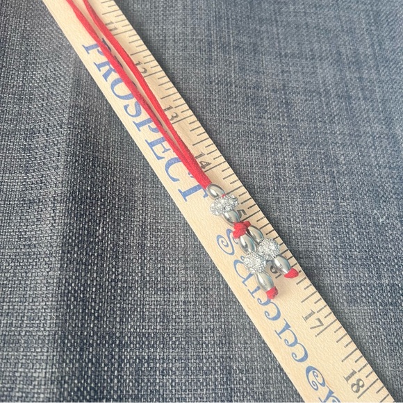 Sparkly necklace with silver and cz type stones on red leather cord adju… - Picture 6 of 9